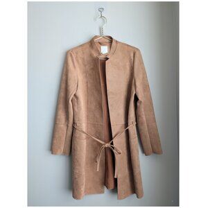 H&M faux suede stand collar light jacket with waist tie